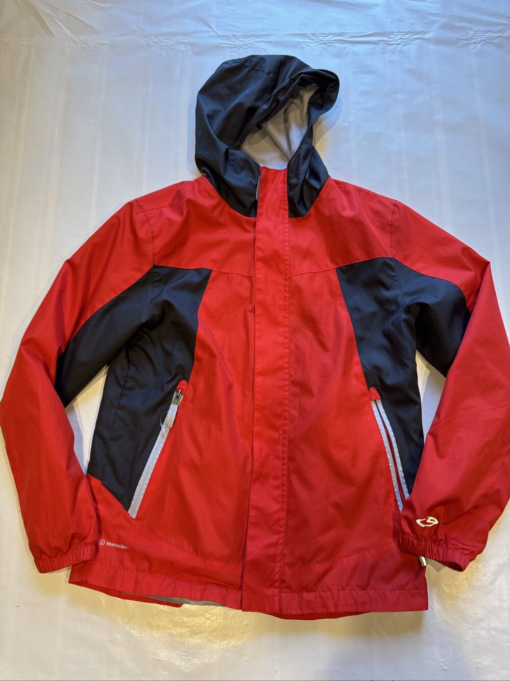 Boy's Champion Venture Dry Hooded Rain Jacket – Red Black – Large 12-14